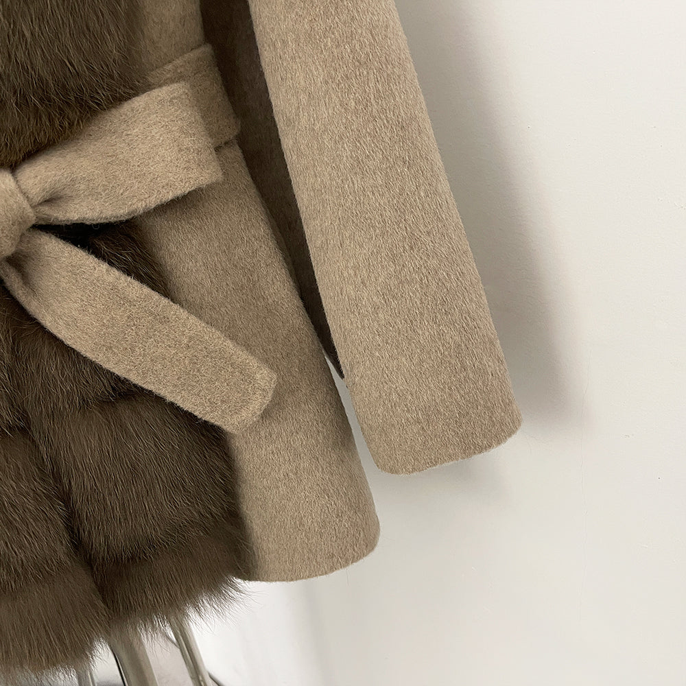 OFTBUY New Autumn Winter Clothes Women Big Natural Fox Fur Pinnacle 100% Wool Coat Female Belt Real Fur Collar Woolen Jacket