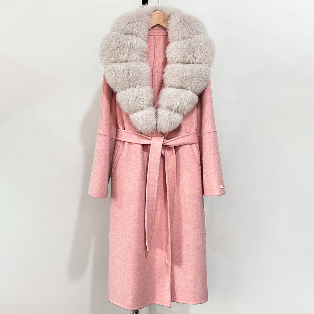 OFTBUY New Autumn Winter Top Clothes Female Long Big Real Fox Fur Collar Woolen Jacket Women Fashion Warm Cashmere Wool Coat