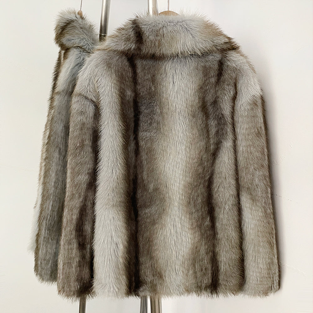 OFTBUY Chic Oversized Lapel Faux Fur Jacket - Premium Vegan Fur Winter Coat with Soft Texture