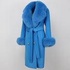 OFTBUY Winter Jacket Women Long Natural Wool Blends Cashmere Real Fur Coat Double Breasted Belt Warm Streetwear New Fashion