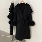 OFTBUY  Luxury Warm Woolen Jacket Women Long Big Collar 100% Wool Coat with Real Fox Fur Cuffs New Autumn Winter Clothes Femlae