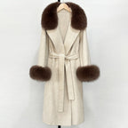 OFTBUY Fashion Warm Top Clothing Women Real Fur Wool Coat Female New Autumn Winter Wool Jacket with Natural Fur Collar and Cuffs