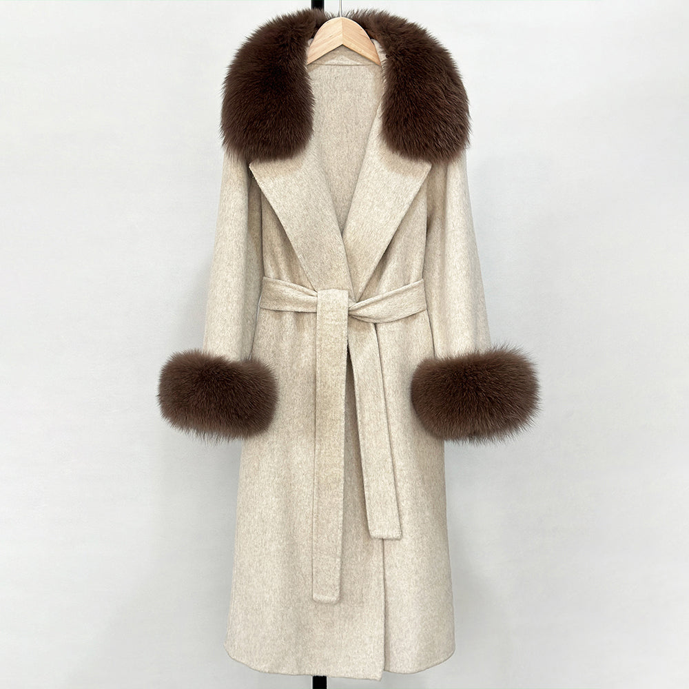 OFTBUY Fashion Warm Top Clothing Women Real Fur Wool Coat Female New Autumn Winter Wool Jacket with Natural Fur Collar and Cuffs