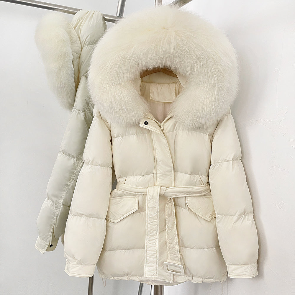 OFTBUY Hooded Real Fox Fur Down Coat Female New Autumn Winter Top Clothes Women Thickened Warm Natural Fur Fluffy Puffer Jacket