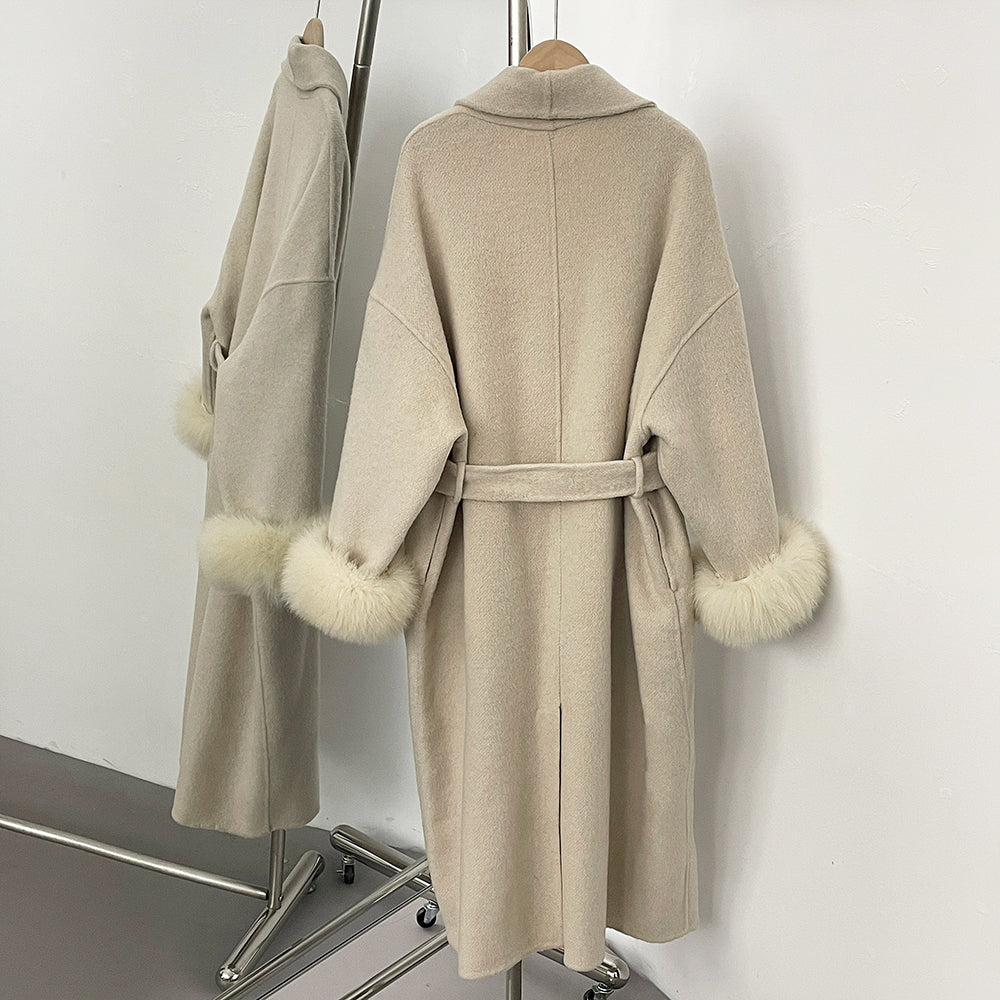 OFTBUY High End Double-sided Wool Strapping Real Wool Fur Coat Women's Removable Cuffs Fox Fur Temperament Cashmere Short Jacket
