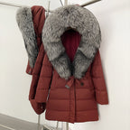 OFTBUY New Winter Genuine Fox Fur Hooded Puffer Coat Women Women's White Duck Down Jacket Outerwear Female Fashion Parkas