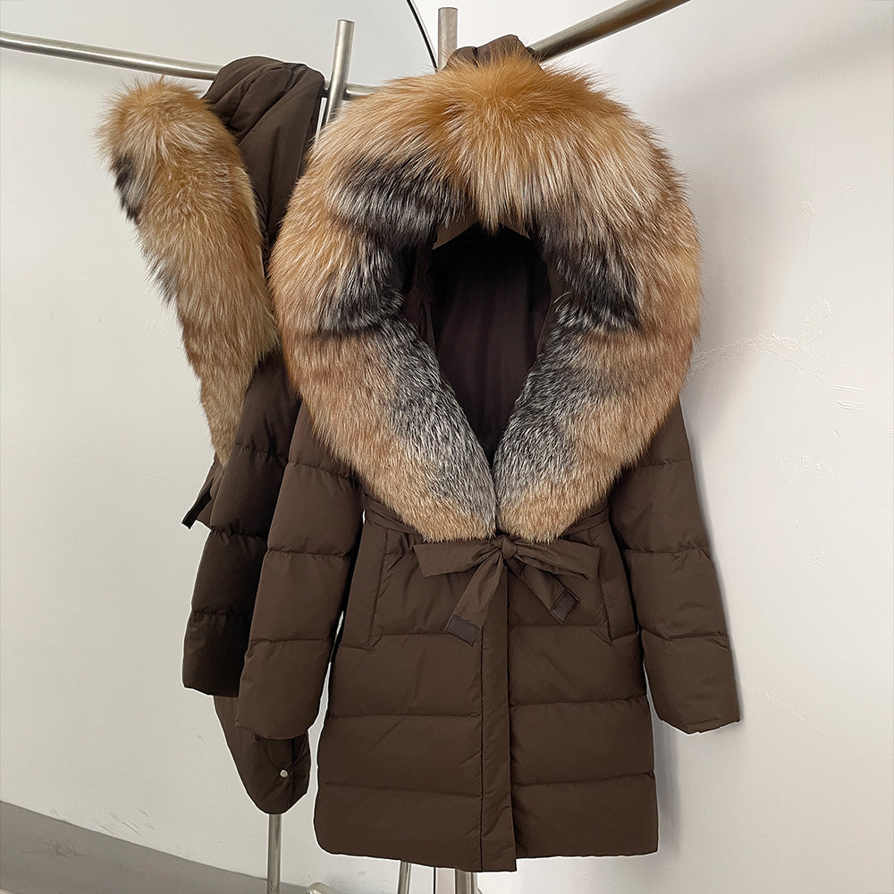 OFTBUY New Winter Genuine Fox Fur Hooded Puffer Coat Women Women's White Duck Down Jacket Outerwear Female Fashion Parkas