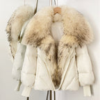 OFTBUY New Women's Duck Down Jacket Whit Large Real Fox Fur Collar Puffy Sleeve Warm Loose Puffer Jacket Winter Luxury Outerwear