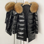 OFTBUY New Hood Collar Luxury Warm Winter Women's Shiny Puffer Jacket with Real Raccoon Fox Fur Outerwear Duck Down Coat Female