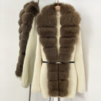 OFTBUY Metal Belt Knit Warm Winter Luxury Fashion Outerwear Sweater Cardigan New Women's Knit Coat with Full Real Fox Fur Front