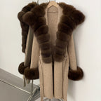 OFTBUY Fashion Warm Belt Real Fox Fur Cardigan New Natural Fur Collar Long Knit Jacket Women Atrumn Winter Top Clothing Female
