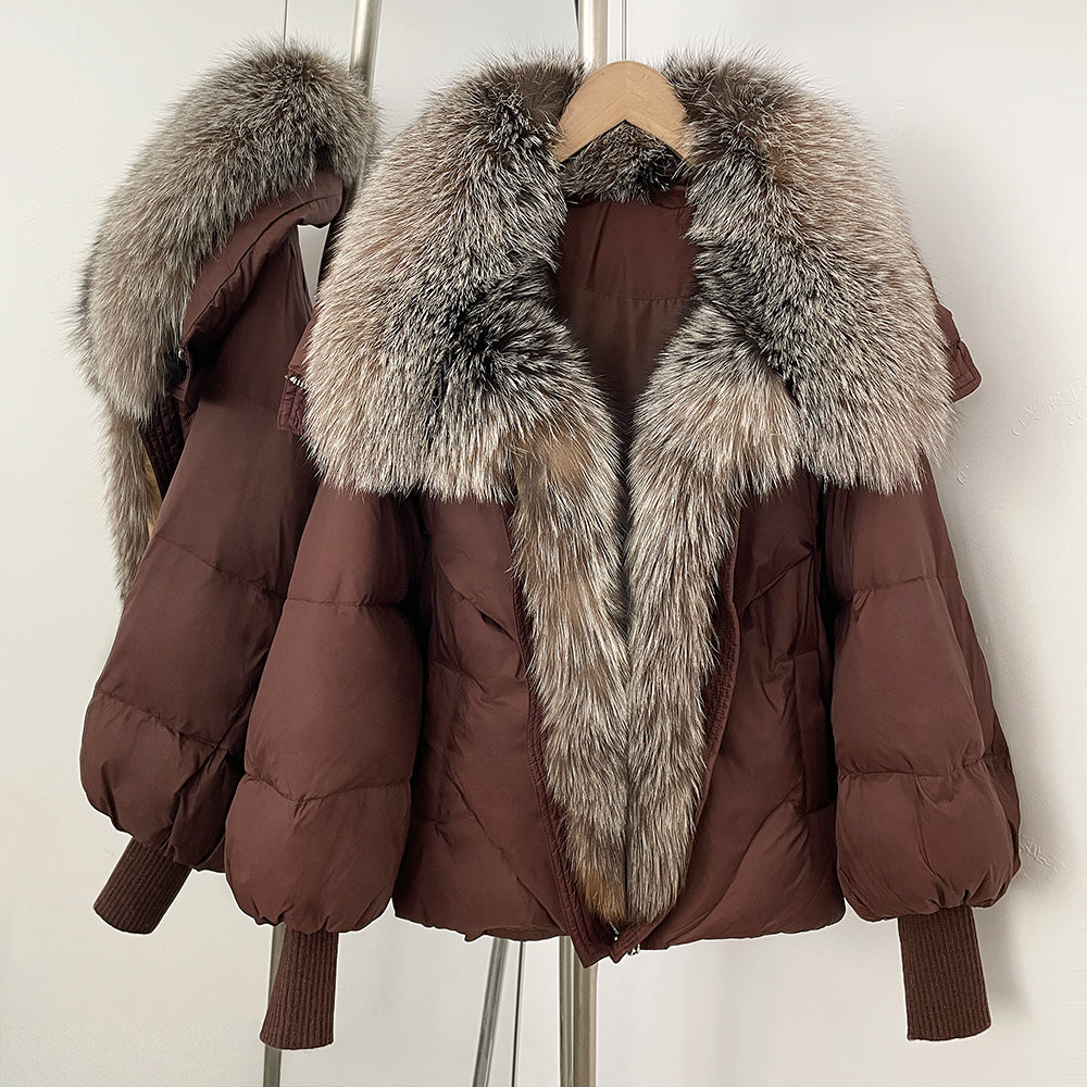 OFTBUY New Puffy Sleeve Warm Loose Puffer Jacket Winter Luxury Outerwear Women's Duck Down Jacket with Large Real Fox Fur Collar