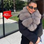 OFTBUY Luxury Cropped Puffer Jacket with Massive Real Fox Fur Collar - Premium 90% Duck Down Winter Coat
