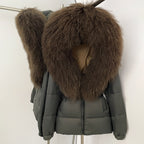 OFTBUY New Belted Luxury Warm Winter Women's Puffer Jacket with Real Mongolia Sheep Fur Collar Outerwear Duck Dowm Coat Female