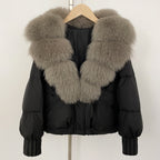 OFTBUY Luxury 90% Duck Down Puffer Jacket with Oversized Real Fox Fur Collar - Short Tiered Winter Coat