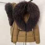 OFTBUY New Belted Luxury Warm Winter Women's Puffer Jacket with Real Mongolia Sheep Fur Collar Outerwear Duck Dowm Coat Female