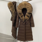 OFTBUY Hooded Winter White Duck Down Coat Large Real Fox Fur Collar X-Long Puffer Jacket Women Thick Female Parkas With Belt