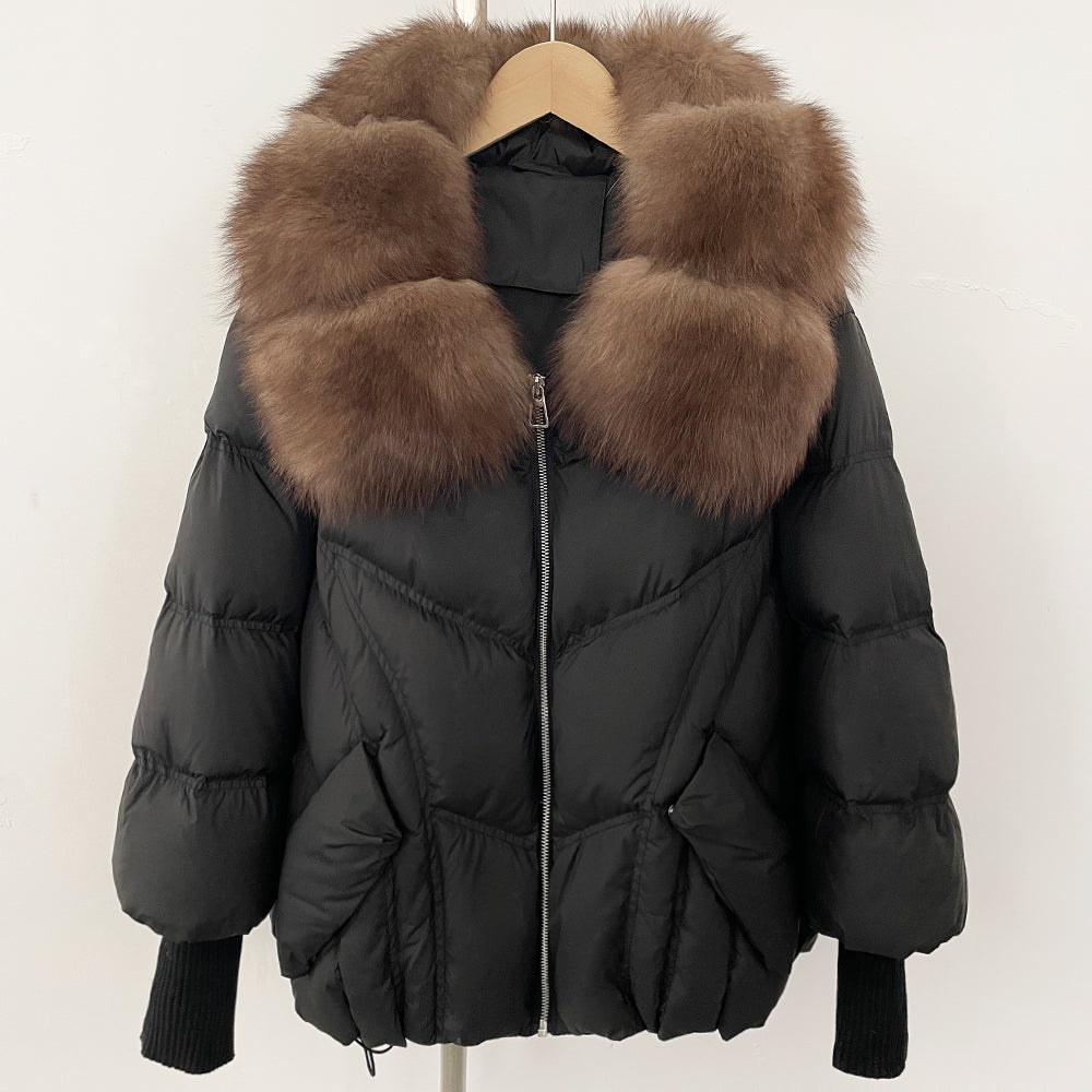 OFTBUY New Autumn Winter Clothes Women Natural Fox Fur Coat Fashion Warm Knit Sleeve Puffer Jacket Real Fur Duck Down Overcoat