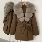 OFTBUY Natural Fox Fur Collar Fluffy Puffer Jacket Women Thickened Warm Real Fur White Duck Down Coat New Winter Parke Outerwear
