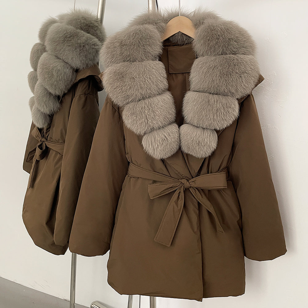 OFTBUY Natural Fox Fur Collar Fluffy Puffer Jacket Women Thickened Warm Real Fur White Duck Down Coat New Winter Parke Outerwear