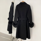 OFTBUY New Autumn Winter Top Clothes Women Fashion Warm Long Belt Wool Coat Female Natural Fox Fur Cashmere Woolen Jacket