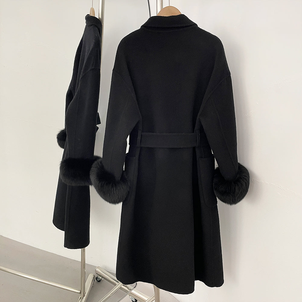 OFTBUY New Autumn Winter Top Clothes Women Fashion Warm Long Belt Wool Coat Female Natural Fox Fur Cashmere Woolen Jacket