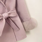 OFTBUY Purple Elegant Double-sided Wool Coat New Autumn Winter Clothes Women Real Fox Fur Scarf Collar Belt Wool Jacket Female