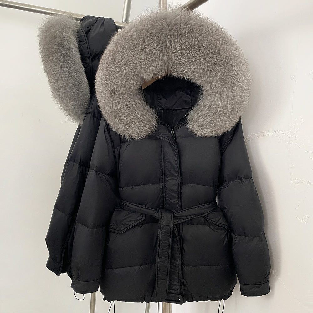 OFTBUY Hooded Real Fox Fur Down Coat Female New Autumn Winter Top Clothes Women Thickened Warm Natural Fur Fluffy Puffer Jacket