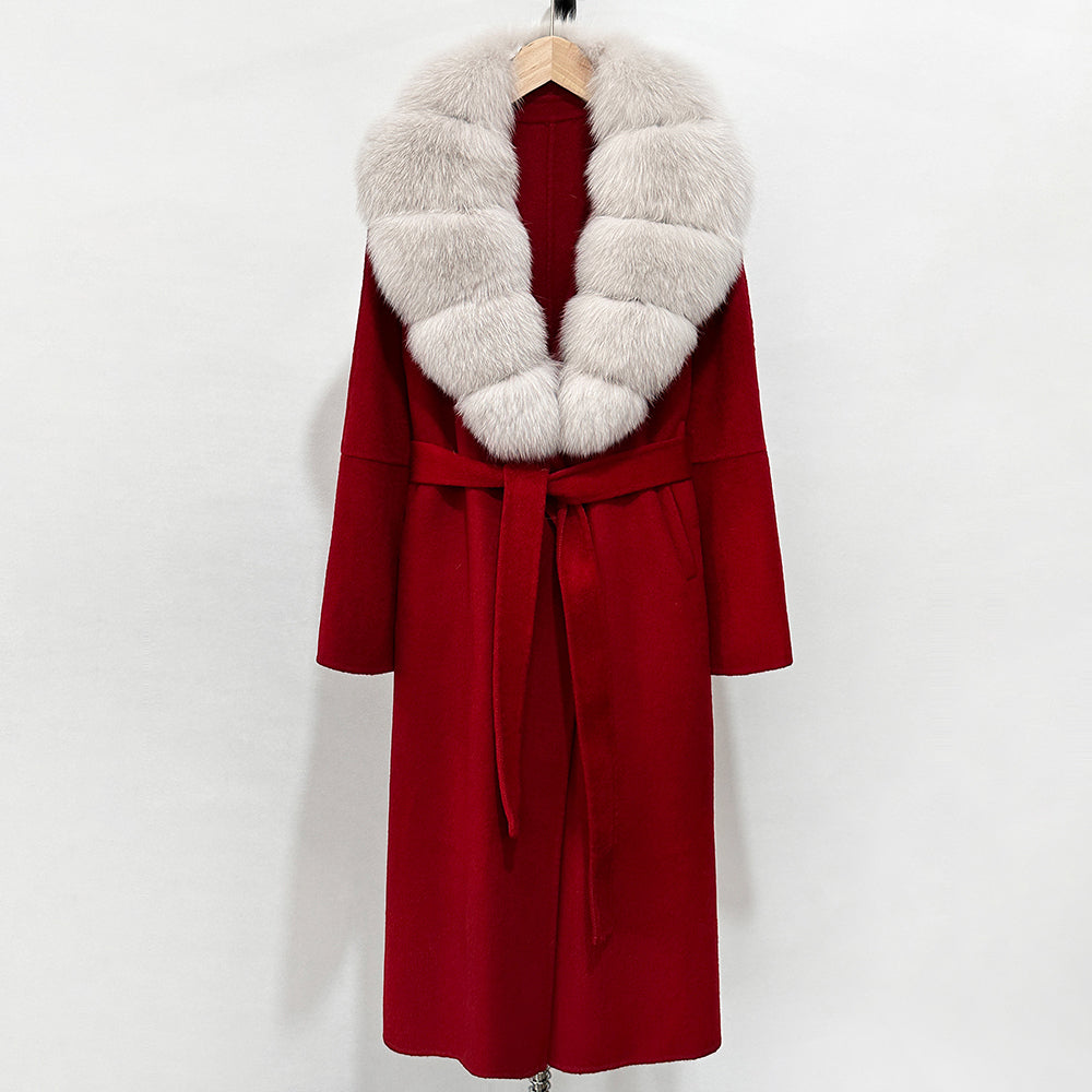 OFTBUY New Autumn Winter Top Clothes Female Long Big Real Fox Fur Collar Woolen Jacket Women Fashion Warm Cashmere Wool Coat