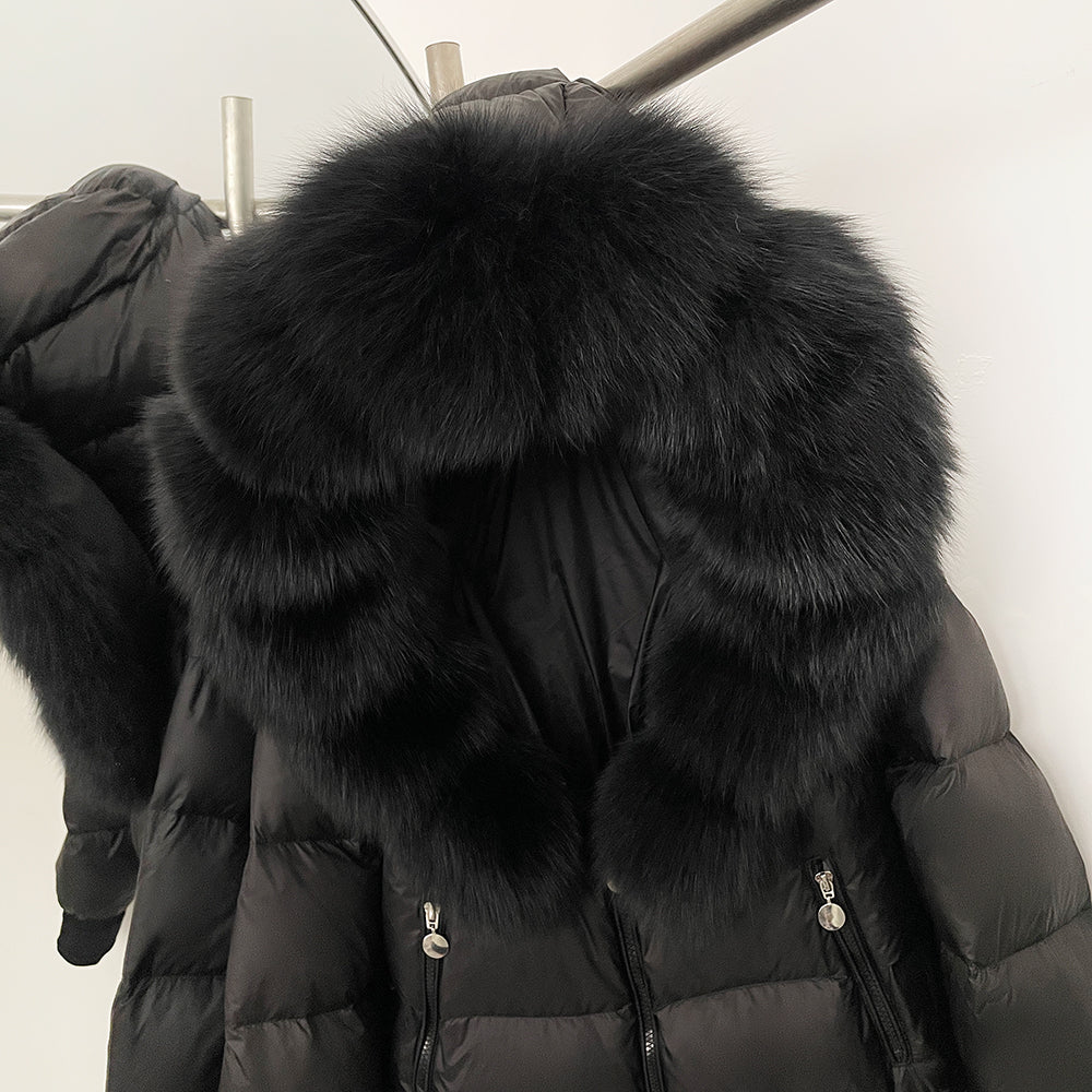 OFTBUY Hooded Thickened Warm Fluffy Puffer Jacket Women New Winter Real Fox Fur Top Clothing Natural Fur White Duck Down Coat