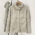 OFTBUY Women's Real Rabbit Fur Coat Luxury Camel Fur Jacket with Stand Collar New Warm Autumn Winter Clothes Female Outerwear