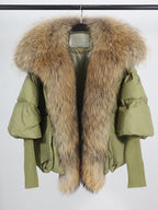 OFTUBY White Duck Down Jacket Winter Women Warm Loose Coat Natural Real Fox Fur Collar Thick Luxury Outerwear New Fashion