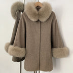 OFTBUY Belt Loose Cloak Natural Fur Woolen Jacket Real Fox Fur Collar and Cuffs Wool Coat Female New Autumn Winter Clothes Lady