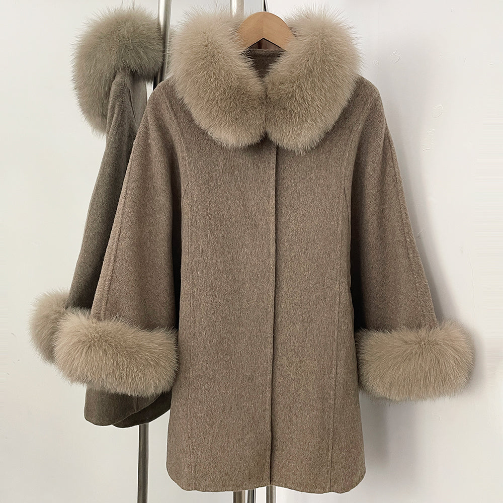OFTBUY Belt Loose Cloak Natural Fur Woolen Jacket Real Fox Fur Collar and Cuffs Wool Coat Female New Autumn Winter Clothes Lady