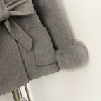 OFTBUY New Women's Wool Coat with Real Fox Fur Collar Cuffs Belted Bow Pockets Warm Winter Elegant Fashion Outerwear Female