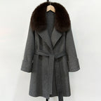 OFTBUY Fashion Female Luxury Cashmere Wool Jacket Autumn Winter Warm Natural Fox Fur Collar Women's Woolen Blends Coat