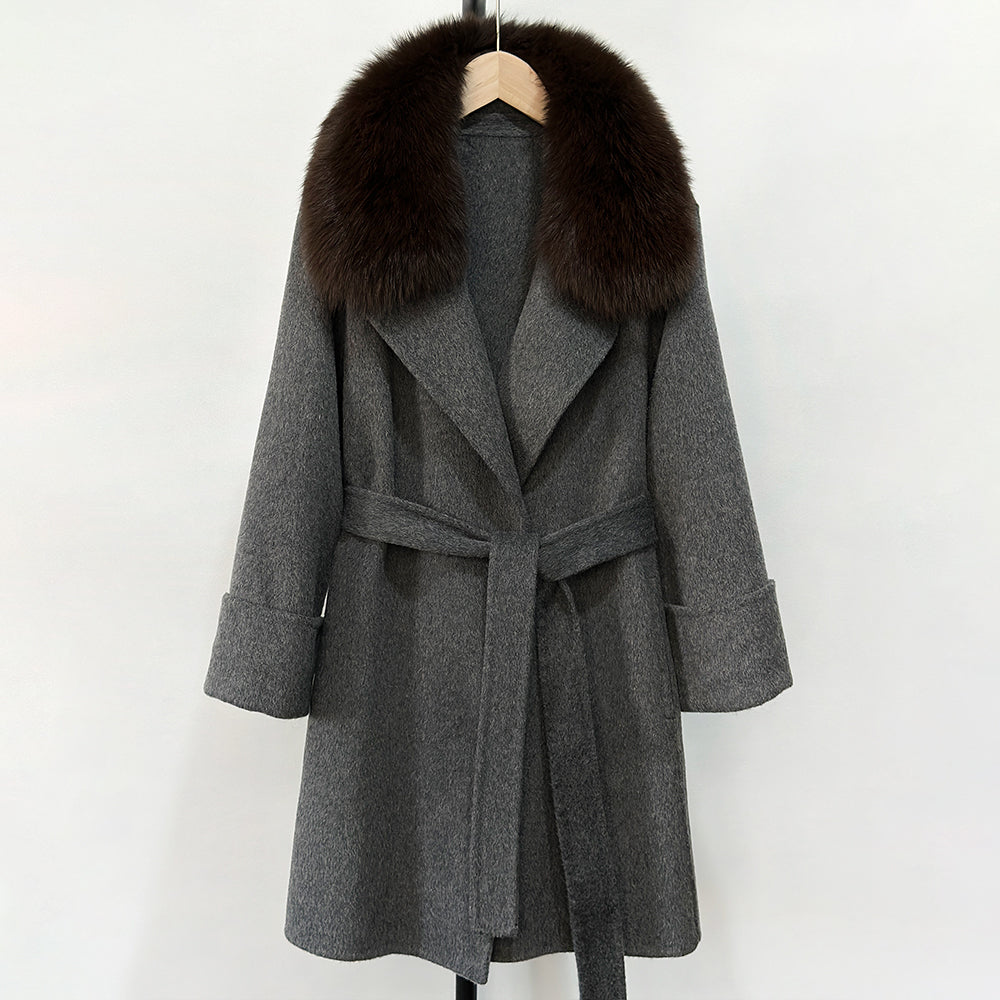 OFTBUY Fashion Female Luxury Cashmere Wool Jacket Autumn Winter Warm Natural Fox Fur Collar Women's Woolen Blends Coat