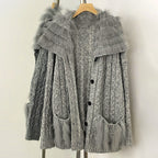OFTBUY New Spring Warm Top Knitted Clothing Female Oversize Resl Fox Fur Cardigan Sweater Coat Women Loose Knitting Knitwear