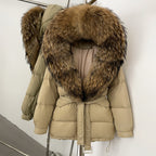 OFTBUY Thick Warm Mid-Long Puffer Coat Real Fox Fur Collar White Duck Down Coat Female Loose Warm Hooded Parkas With Belt