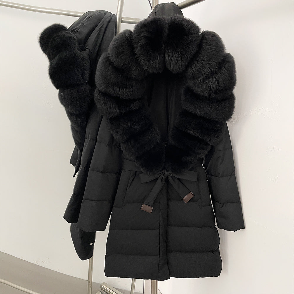 OFTBUY New Winter Genuine Fox Fur Hooded Puffer Coat Women Women's White Duck Down Jacket Outerwear Female Fashion Parkas