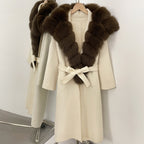 OFTBUY Long Belt Real Fur Wool Coat Female New Autumn Winter Warm Clothes Women Natural Fox Fur Collar Cashmere Woolen Jacket