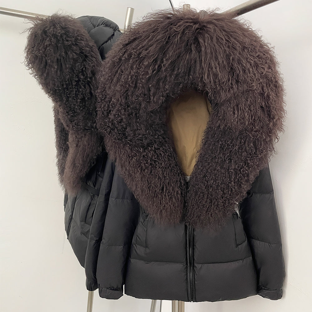 OFTBUY New Belted Luxury Warm Winter Women's Puffer Jacket with Real Mongolia Sheep Fur Collar Outerwear Duck Dowm Coat Female
