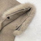 OFTBUY New Women's Wool Coat with Real Fox Fur Collar Cuffs Hooded Belted Waist Warm Winter Elegant Fashion Outerwear