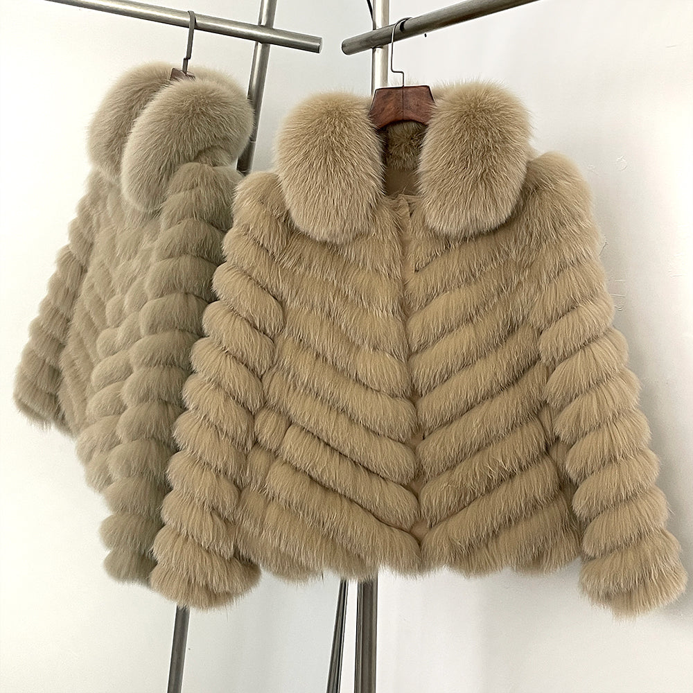 OFTBUY 2-in-1 Reversible Luxury Jacket - 100% Real Fox Fur Coat & Windproof Winter Parka