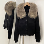 OFTBUY Short Natural Fox Fur Collar Knitted Sweater Coat FemaleReal Fur Clothing New Autumn Winter Knitting Cardigan Women