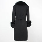 OFTBUY Winter Jacket Women Long Natural Wool Blends Cashmere Real Fur Coat Double Breasted Belt Warm Streetwear New Fashion