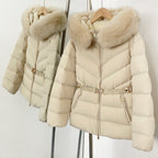 OFTBUY Belt Slim Hooded Real Fox Fur Collar Jacket Female New Winter Top Clothing Women Thickened Warm Raccoon Fur Fluffy Coat
