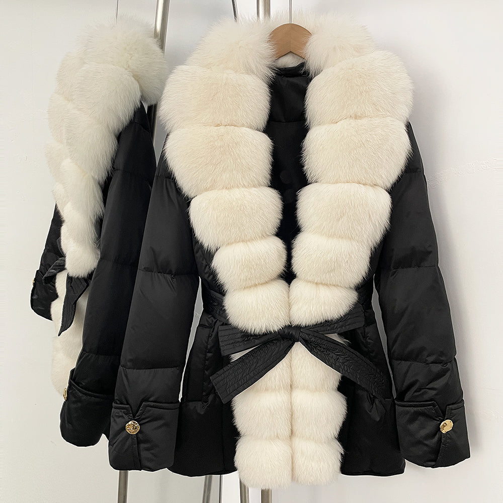 OFTBUY Luxury Women's Down Jacket women Warm Winter Parka Outerwear Duck Down Real Fox Fur Collar Belted Puffer Coat female