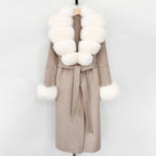 OFTBUY New Women's Double-Faced Wool Coat with Large Real Fox Fur Belted Warm Winter Luxury Fashion Outerwear Woolen Jacket Lady