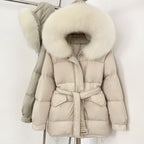 OFTBUY Hooded Real Fox Fur Down Coat Female New Autumn Winter Top Clothes Women Thickened Warm Natural Fur Fluffy Puffer Jacket